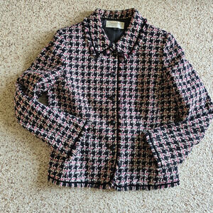 Women's Tahari Arthur Levine Pink Houndstooth Coquette Academia Jacket Size 14
